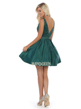 MQ 1645 - Satin A Line Homecoming Dress with Beaded Bodice Open Back & Pockets Homecoming Mayqueen   