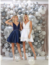 MQ 1645 - Satin A Line Homecoming Dress with Beaded Bodice Open Back & Pockets Homecoming Mayqueen 4 Navy 