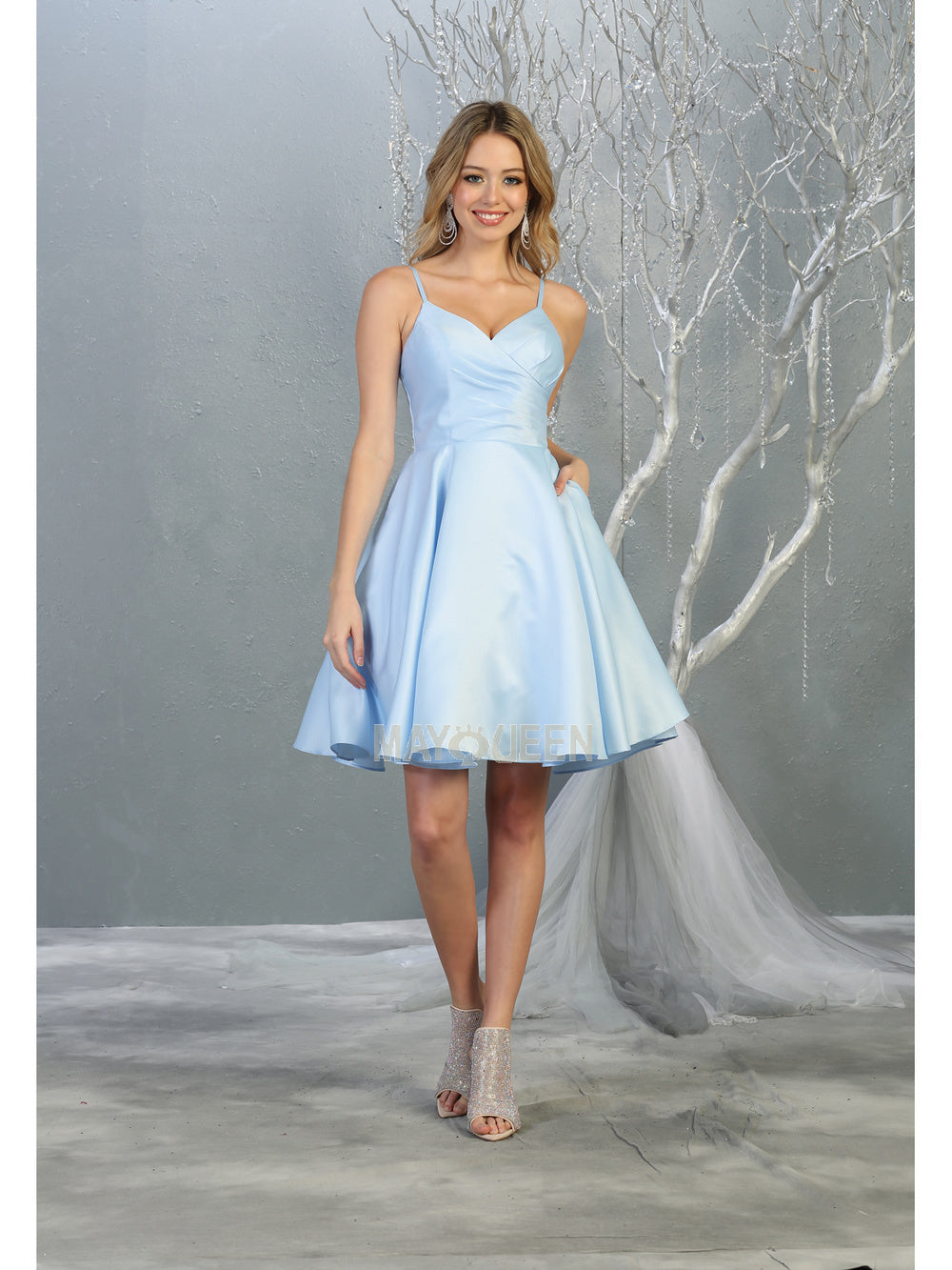 MQ 1654 - Tank Style Satin A-Line Homecoming Dress with Pockets Homecoming Mayqueen 2 BABY BLUE 