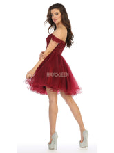 MQ 1663 - Off the Shoulder Homecoming Dress with Sheer Lace Applique V-Neck Bodice & Tulle Skirt Homecoming Mayqueen   