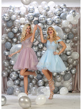 MQ 1663 - Off the Shoulder Homecoming Dress with Sheer Lace Applique V-Neck Bodice & Tulle Skirt Homecoming Mayqueen 2 BABY BLUE 