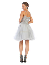 MQ 1693 - Bead & Lace Embellished Homecoming Dress with V-Neck & Layered Glitter Tulle Skirt Homecoming Mayqueen   