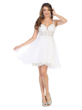 MQ 1693 - Bead & Lace Embellished Homecoming Dress with V-Neck & Layered Glitter Tulle Skirt Homecoming Mayqueen 6 White 