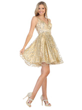 MQ 1702 - Glitter Print A-Line Homecoming Dress with V-Neck Homecoming Mayqueen 4 Champagne 