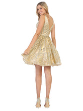 MQ 1702 - Glitter Print A-Line Homecoming Dress with V-Neck Homecoming Mayqueen   