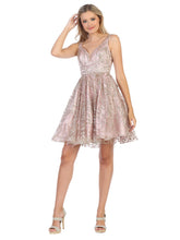 MQ 1702 - Glitter Print A-Line Homecoming Dress with V-Neck Homecoming Mayqueen 4 Mauve 