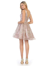 MQ 1702 - Glitter Print A-Line Homecoming Dress with V-Neck Homecoming Mayqueen   
