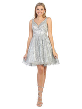 MQ 1702 - Glitter Print A-Line Homecoming Dress with V-Neck Homecoming Mayqueen 4 Silver 