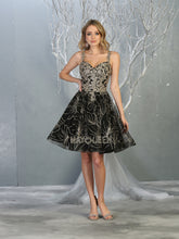 MQ 1753 - Short Glitter Print Homecoming Dress with Applique V-Neck Bodice Homecoming Mayqueen   