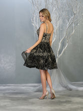 MQ 1753 - Short Glitter Print Homecoming Dress with Applique V-Neck Bodice Homecoming Mayqueen   