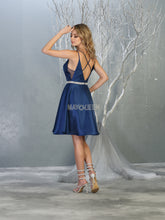 MQ 1775 - Iridescent V-Neck Homecoming Dress with Sheer V-Sides Strappy V-Back Side Pockets & Rhinestone Belt Homecoming Mayqueen   