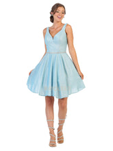 MQ 1777 - Metallic Tank Style A-Line Homecoming Dress with Beaded Belt & Pockets Homecoming Mayqueen 2 BABY BLUE 