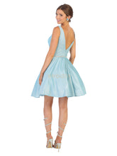 MQ 1777 - Metallic Tank Style A-Line Homecoming Dress with Beaded Belt & Pockets Homecoming Mayqueen   