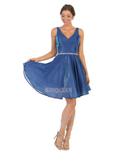 MQ 1777 - Metallic Tank Style A-Line Homecoming Dress with Beaded Belt & Pockets Homecoming Mayqueen 2 ROYAL BLUE 