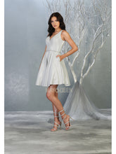 MQ 1777 - Metallic Tank Style A-Line Homecoming Dress with Beaded Belt & Pockets Homecoming Mayqueen 2 SILVER 