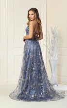 MQ 1787 - Glitter Print A-Line Prom Gown with V-Neck Open Corset Back & Leg Slit PROM GOWN Mayqueen   