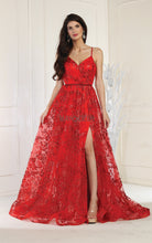 MQ 1787 - Glitter Print A-Line Prom Gown with V-Neck Open Corset Back & Leg Slit PROM GOWN Mayqueen   