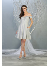 MQ 1788 - Off the Shoulder Homecoming Gown with Embroidered Bodice & Sweetheart Neckline Homecoming Mayqueen 14 Silver 