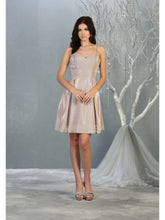 MQ 1791 - Metallic Homecoming Dress with Sweetheart Neck Pockets & Corset Back Homecoming Mayqueen 2 Rose Gold 