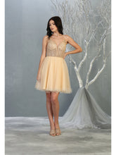 MQ 1800 - Shimmer Tulle A-Line Homecoming Dress with Sheer Beaded Bodice Homecoming Mayqueen 4 Champagne 