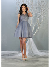 MQ 1803 - Shimmer Tulle A-Line Homecoming Dress with Glitter Print Bodice Homecoming Mayqueen 2 Dusty Blue 