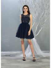 MQ 1803 - Shimmer Tulle A-Line Homecoming Dress with Glitter Print Bodice Homecoming Mayqueen 2 Navy 