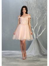 MQ 1809 - Off the Shoulder Tulle Homecoming Dress with Embroidered Lace Bodice & Corset Back Homecoming Mayqueen 4 Blush 