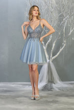 MQ 1813 - A-Line Homecoming Dress with Sheer Lace Embroidered Bodice & Layered Shimmering Tulle Skirt Homecoming Mayqueen 2 Dusty Blue 