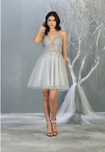 MQ 1813 - A-Line Homecoming Dress with Sheer Lace Embroidered Bodice & Layered Shimmering Tulle Skirt Homecoming Mayqueen 8 Silver 