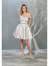 MQ 1815 - Off the Shoulder Satin A-Line Homecoming Dress with Beaded Belt & Pockets Homecoming Mayqueen 4 Silver 