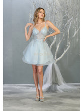 MQ 1816 - Beaded Lace Embroidered A-Line Homecoming Dress with V-Neck Open Back & Tulle Skirt Homecoming Mayqueen 2 Baby Blue 