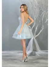 MQ 1816 - Beaded Lace Embroidered A-Line Homecoming Dress with V-Neck Open Back & Tulle Skirt Homecoming Mayqueen   