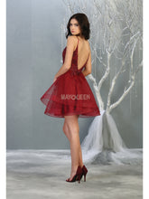 MQ 1816 - Beaded Lace Embroidered A-Line Homecoming Dress with V-Neck Open Back & Tulle Skirt Homecoming Mayqueen   