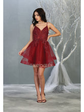 MQ 1816 - Beaded Lace Embroidered A-Line Homecoming Dress with V-Neck Open Back & Tulle Skirt Homecoming Mayqueen 2 Burgundy 