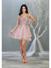 MQ 1816 - Beaded Lace Embroidered A-Line Homecoming Dress with V-Neck Open Back & Tulle Skirt Homecoming Mayqueen 2 Mauve 