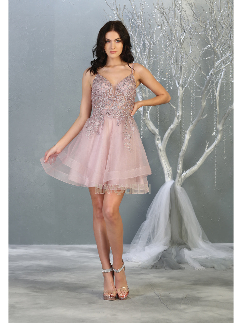 MQ 1816 - Beaded Lace Embroidered A-Line Homecoming Dress with V 
