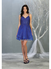 MQ 1816 - Beaded Lace Embroidered A-Line Homecoming Dress with V-Neck Open Back & Tulle Skirt Homecoming Mayqueen 2 Royal 