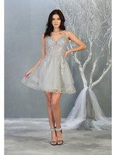 MQ 1816 - Beaded Lace Embroidered A-Line Homecoming Dress with V-Neck Open Back & Tulle Skirt Homecoming Mayqueen 2 Silver 