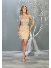 MQ 1828 - Fitted Homecoming Dress with Lace Applique V-Neck & Open Back Homecoming Mayqueen 4 Champagne 