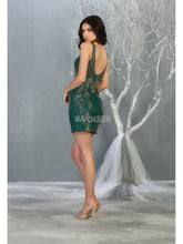 MQ 1828 - Fitted Homecoming Dress with Lace Applique V-Neck & Open Back Homecoming Mayqueen   