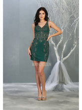MQ 1828 - Fitted Homecoming Dress with Lace Applique V-Neck & Open Back Homecoming Mayqueen 4 Hunter Green 