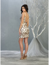 MQ 1829 - Glitter Patterned Short Fitted Homecoming Dress with Plunging V-Neck & Low Open Back Homecoming Mayqueen   