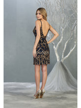 MQ 1829 - Glitter Patterned Short Fitted Homecoming Dress with Plunging V-Neck & Low Open Back Homecoming Mayqueen   