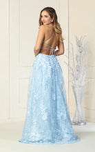 MQ 7738 - Bead Embellished 3D Floral over Lace & Scalloped Hemline Prom Gown with Open Corset Back & Leg Slit PROM GOWN Mayqueen   