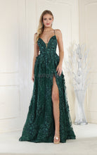 MQ 7738 - Bead Embellished 3D Floral over Lace & Scalloped Hemline Prom Gown with Open Corset Back & Leg Slit PROM GOWN Mayqueen 2 HUNTER GREEN 
