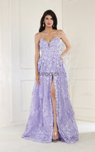 MQ 7738 - Bead Embellished 3D Floral over Lace & Scalloped Hemline Prom Gown with Open Corset Back & Leg Slit PROM GOWN Mayqueen 2 LILAC 