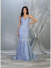MQ 7811 - Fit & Flare Prom Gown with Shimmering Floral Applique & Corset Back Prom Dress Mayqueen 4 Dusty Blue 