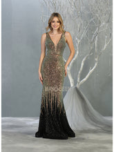 MQ 7851 - Ombre Sequin Fit & Flare Prom Gown with Illusion V-Neck & Open Back Prom Dress Mayqueen 6 Black/Multi 