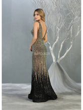 MQ 7851 - Ombre Sequin Fit & Flare Prom Gown with Illusion V-Neck & Open Back Prom Dress Mayqueen   
