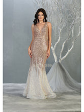 MQ 7851 - Ombre Sequin Fit & Flare Prom Gown with Illusion V-Neck & Open Back Prom Dress Mayqueen 2 Champagne/Multi 